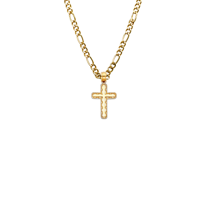 14k Gold Two Tone Cross Pendant with Solid Chain - LE-0119