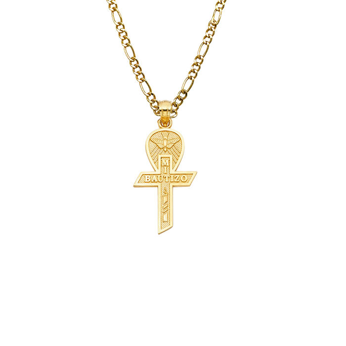 14k Baptism Gold Mi Bautizo Cross Pendant with Solid Chain - LE-1452