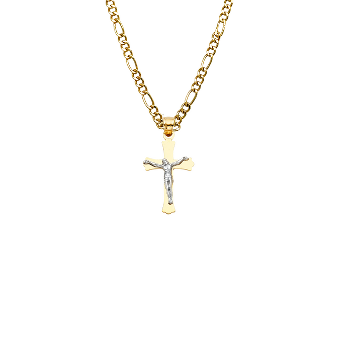 14k Two Tone Gold Jesus Cross Pendant with Solid Chain - LE-0052