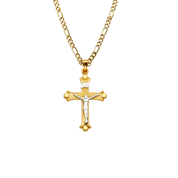 14k Two Tone Gold Jesus Cross Pendant with Solid Chain - LE-2163