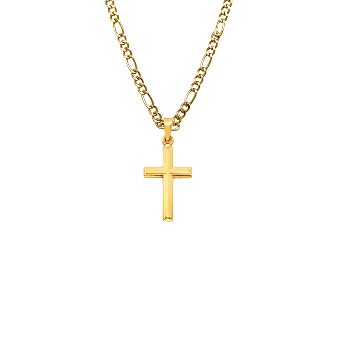 14k Gold Cross Pendant with Solid Chain - LE-0126