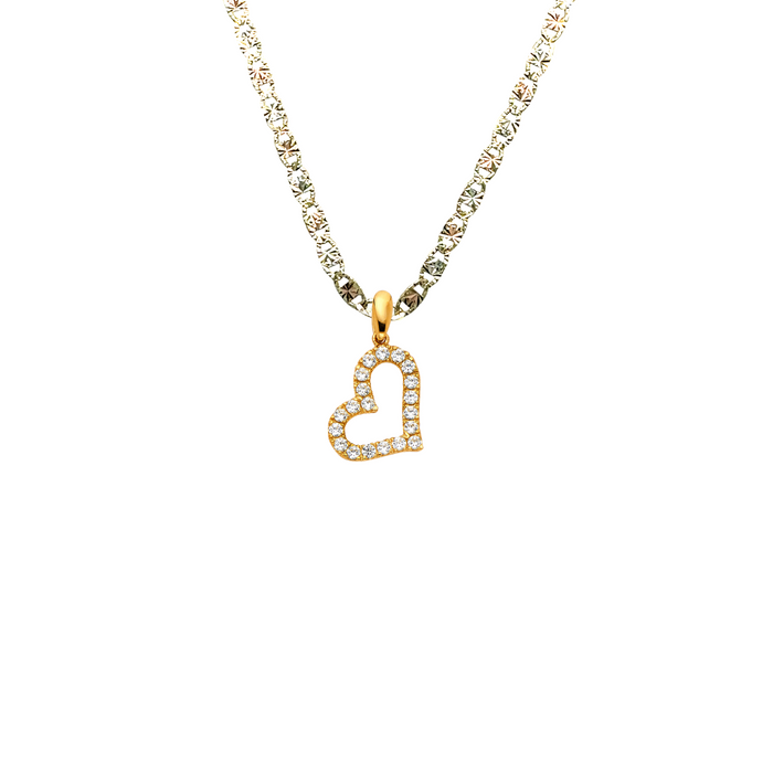 14k Gold Gemstone Heart Pendant with Solid Chain - LE-1775