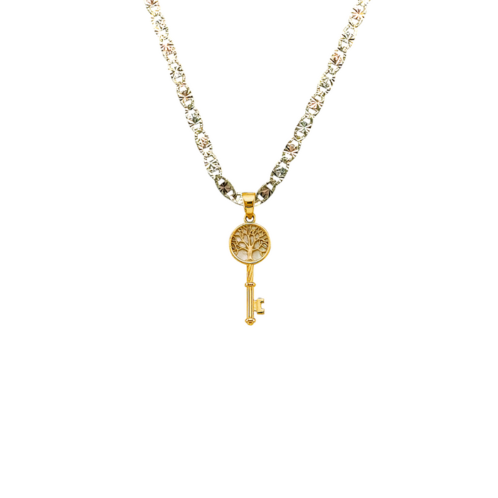 14k Gold Family Tree of Life Key Pendant with Solid Chain - LE-2708