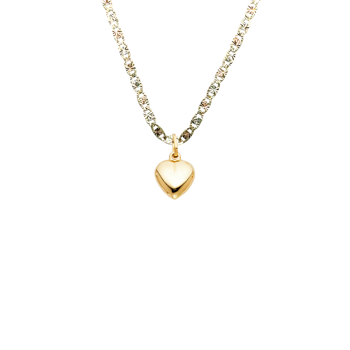 14k Gold Hollow Heart Pendant with Solid Chain - LE-0445