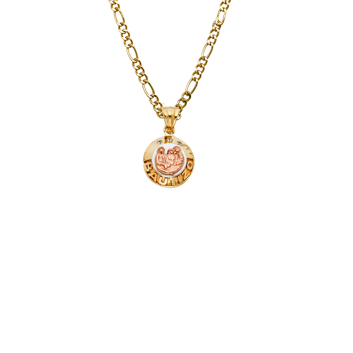 14k Bautizo Gold Pendant with Gemstones and Solid Chain - LE-1451