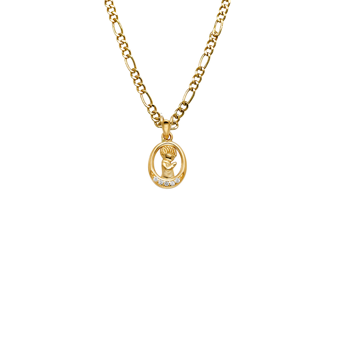 14k First Communion Boy Gold Gemstone Pendant and Solid Chain - LE-260