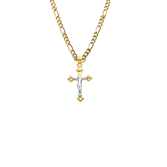 14k Two Tone Gold Jesus Cross Pendant with Solid Chain - LE-2530