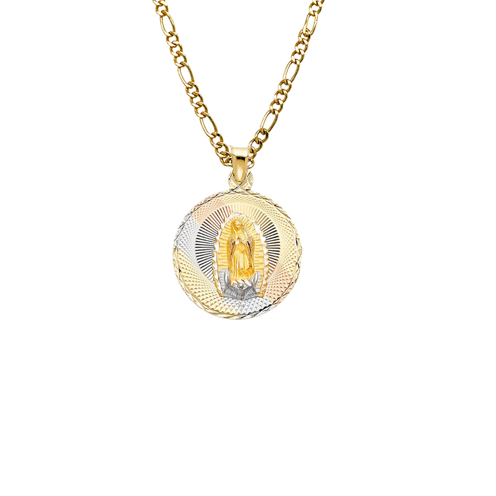 14k Virgin Mary Jesus Sacred Heart Gold Pendant and Solid Chain - LE-311