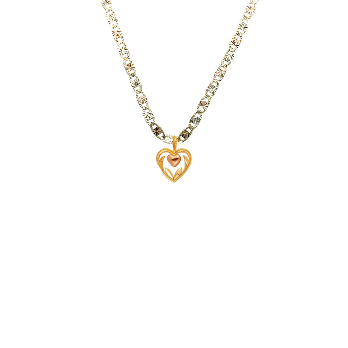 14k Gold Two Tone Heart Pendant with Solid Chain - LE-1792