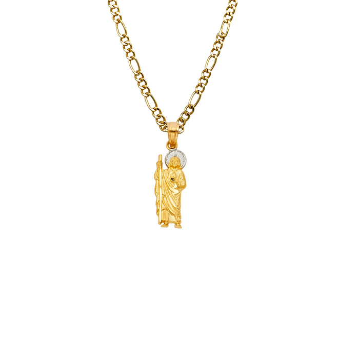 14k XSmall San Judas Gold Pendant with Solid Chain - LE-102