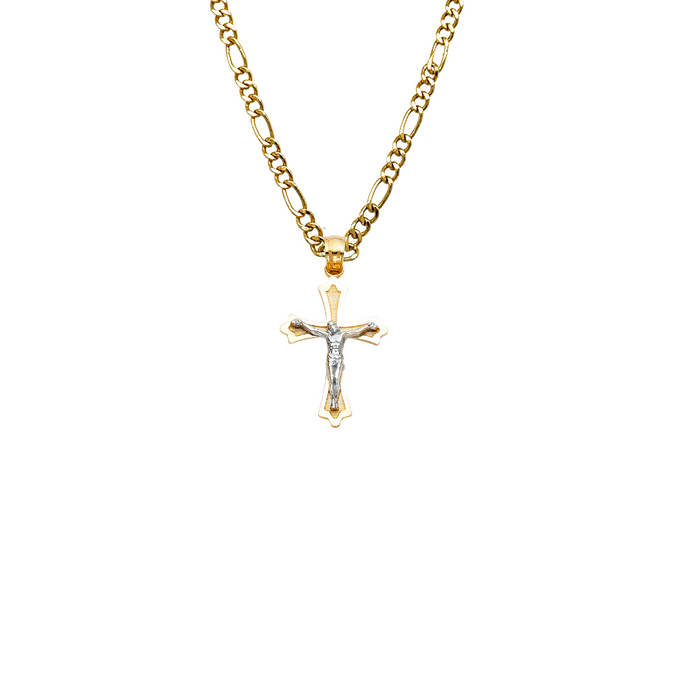 14k Gold Two Tone Jesus Cross Pendant with Solid Chain - LE-0051