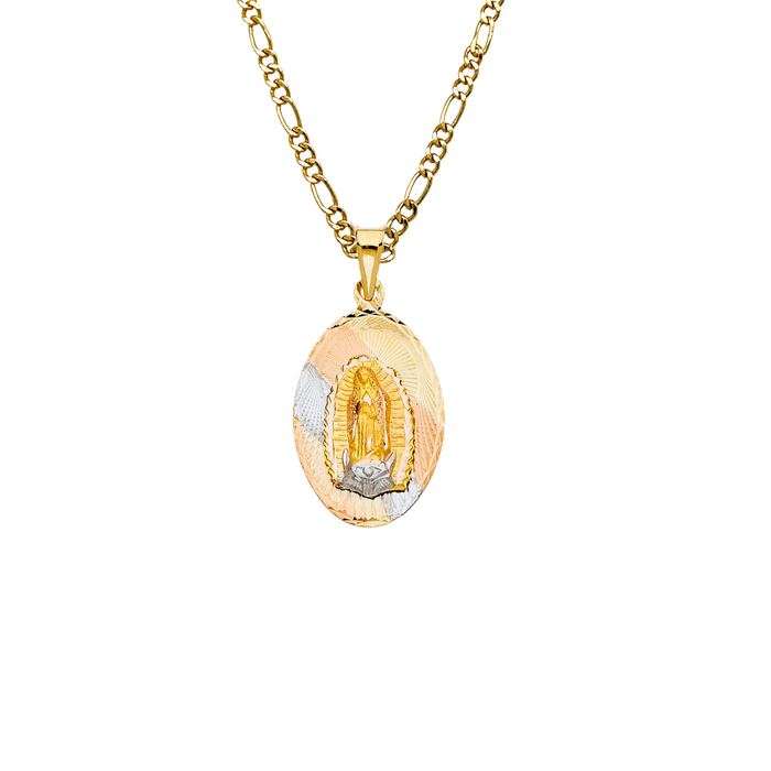 14k Virgin Mary TriColor Oval Gold Pendant with Solid Chain - LE-337