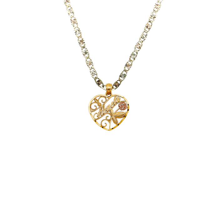 14k Gold Tri Tone Abuela Heart Pendant with Solid Chain - LE-2702