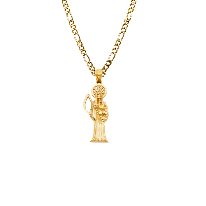 14k Santa Muerte Diamond Cut Gold Pendant with Solid Chain - LE-1158