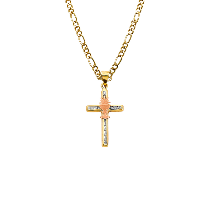 14k First Communion Gold Cross Pendant and Solid Chain - LE-2641