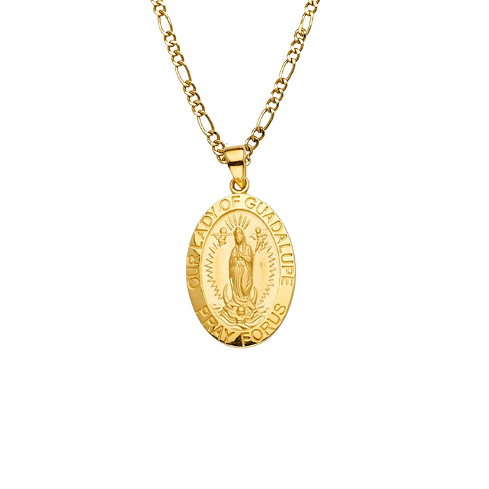 14k Virgin Mary Round Pray For Us Pendant with Solid Chain - LE-PT2300