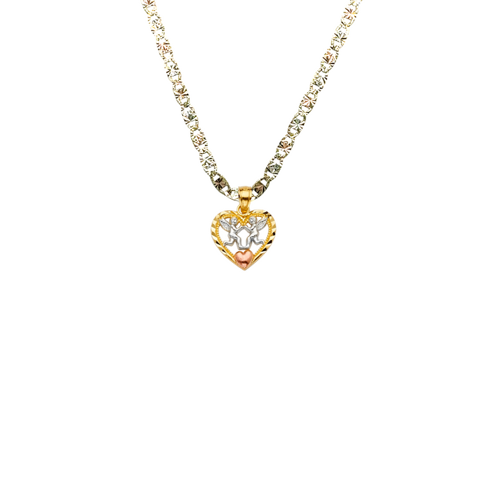 14k TriGold Angels Heart Pendant with Solid Chain - LE-2268