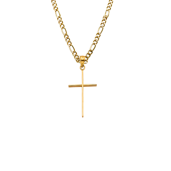 14k Gold Simple Thin Cross Pendant with Solid Chain - LE-2739