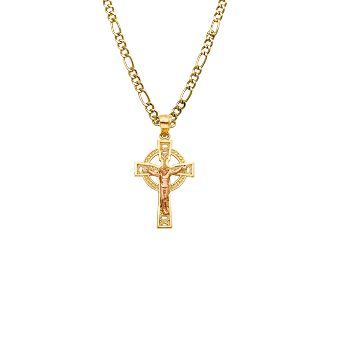 14k Gold Jesus Cross Pendant with Solid Chain - LE-0978