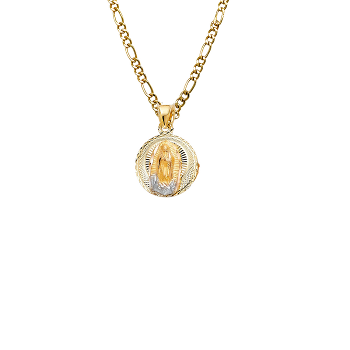 14k Virgin Mary Baptism Gold Pendant with Solid Chain - LE-315