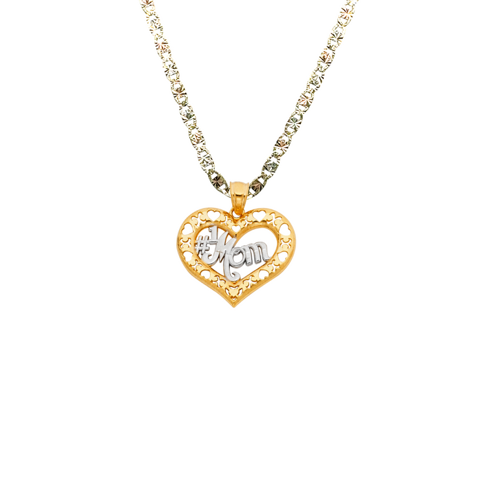 14k Gold Two Tone #1 Mom Heart Pendant with Solid Chain - LE-1825