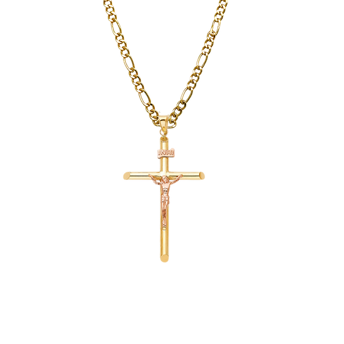 14k Rose Gold Jesus Cross Pendant with Solid Chain - LE-0849