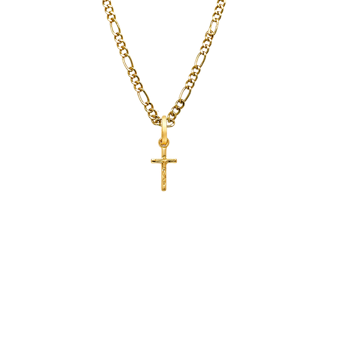 14k Gold Tiny Jesus Cross Pendant with Solid Chain - LE-0134