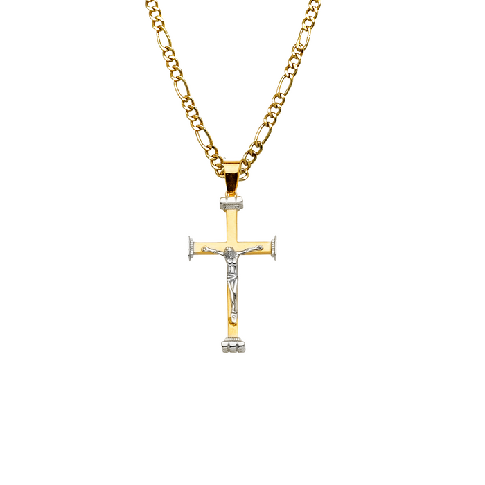 14k Two Tone Gold Jesus Cross Pendant with Solid Chain - LE-2161