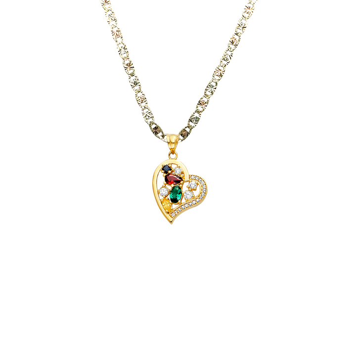 14k Gold Gemstone Heart Pendant with Solid Chain - LE-2540