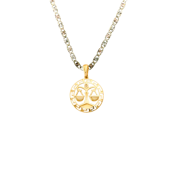 14k Libra Zodiac Sign Gold Pendant with Solid Chain - LE-3036