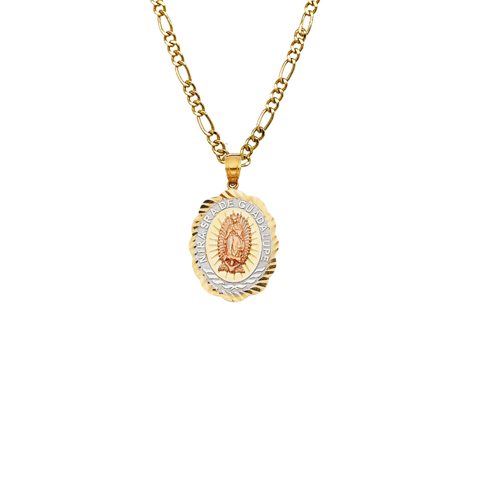 14k Virgin Mary Pendant Tri Gold and Solid Chain - LE-1364