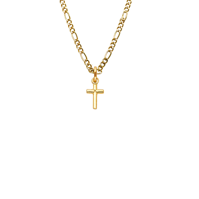 14k Gold Small Cross Pendant with Solid Chain - LE-0142