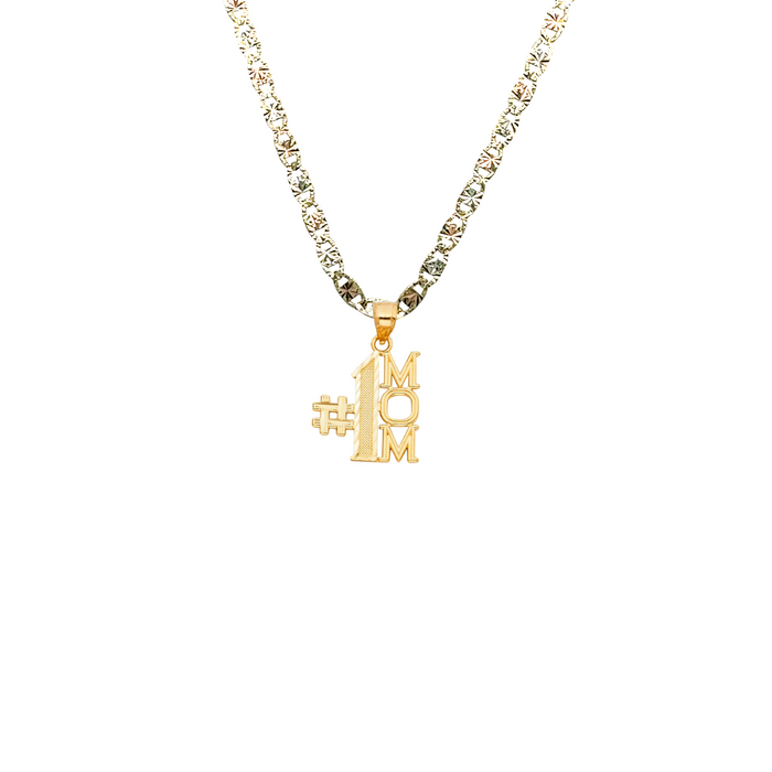 14k Gold #1 Mom Pendant with Solid Chain - LE-1835