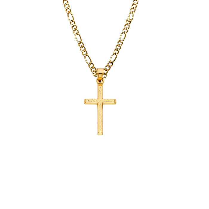 14k Gold Diamond Cut Center Cross Pendant with Solid Chain - LE-0879