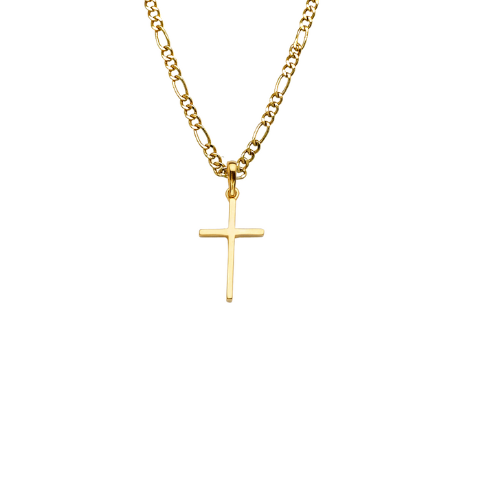 14k Gold Simple Cross Pendant with Solid Chain - LE-2220