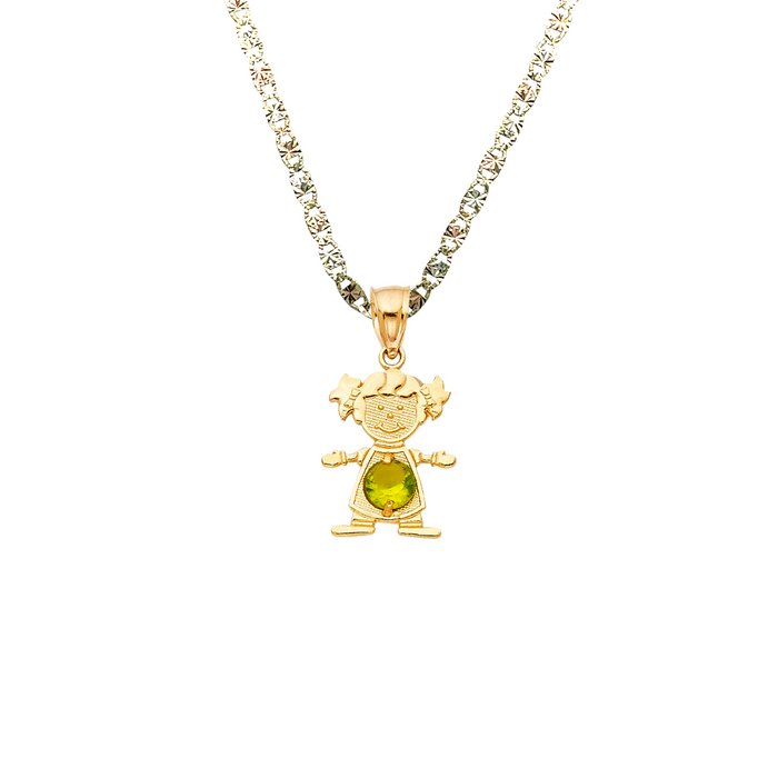 14k Gold Girl Daughter Niña August Birthstone Gemstone Pendant with Solid Chain - LE-0660-08