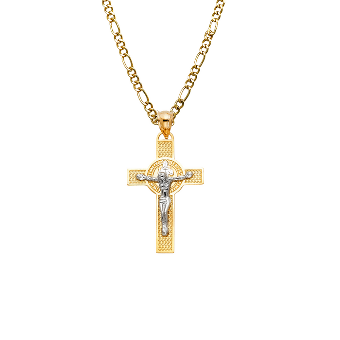 14k San Benito Jesus Gold Cross Pendant with Solid Chain - LE-1148