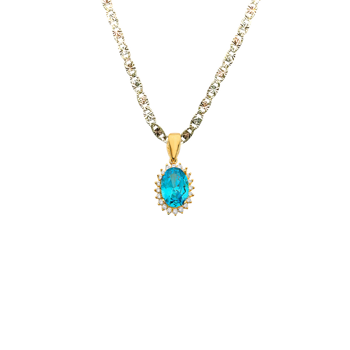 14k Gold December Oval Birthstone Gemstone Pendant with Solid Chain - LE-3037-12