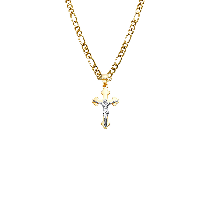 14k Two Tone Gold Jesus Cross Pendant with Solid Chain - LE-2531