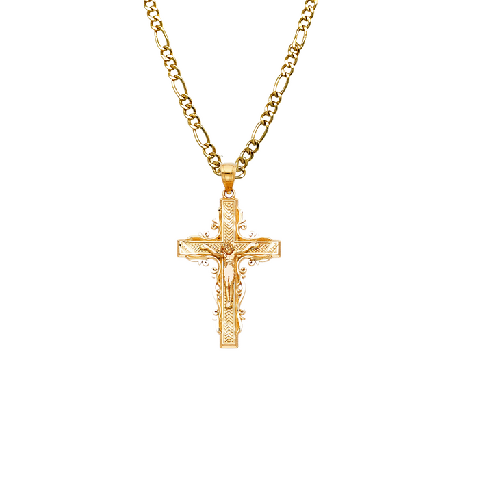 14k Gold Jesus Cross Pendant with Solid Chain - LE-0992