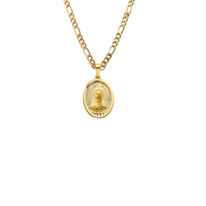 14k Virgin Mary Gold Pendant with Solid Chain - LE-3065