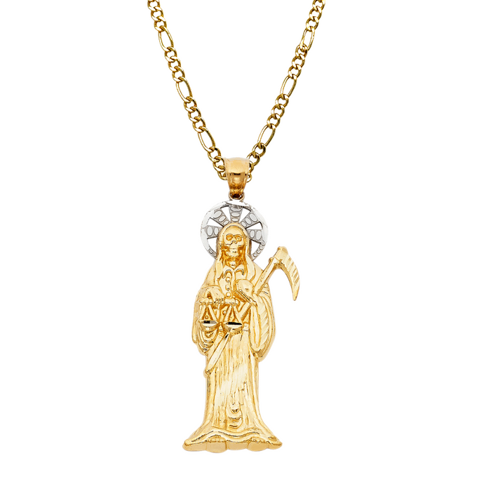 14k Santa Muerte Gold Pendant with Solid Chain - LE-1159