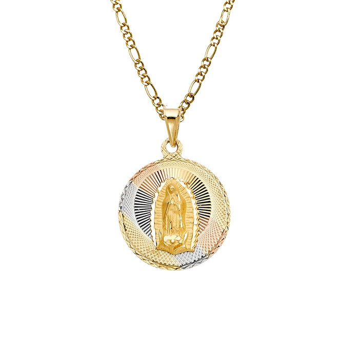 14k Virgin Mary TriColor Gold Pendant with Solid Chain - LE-290