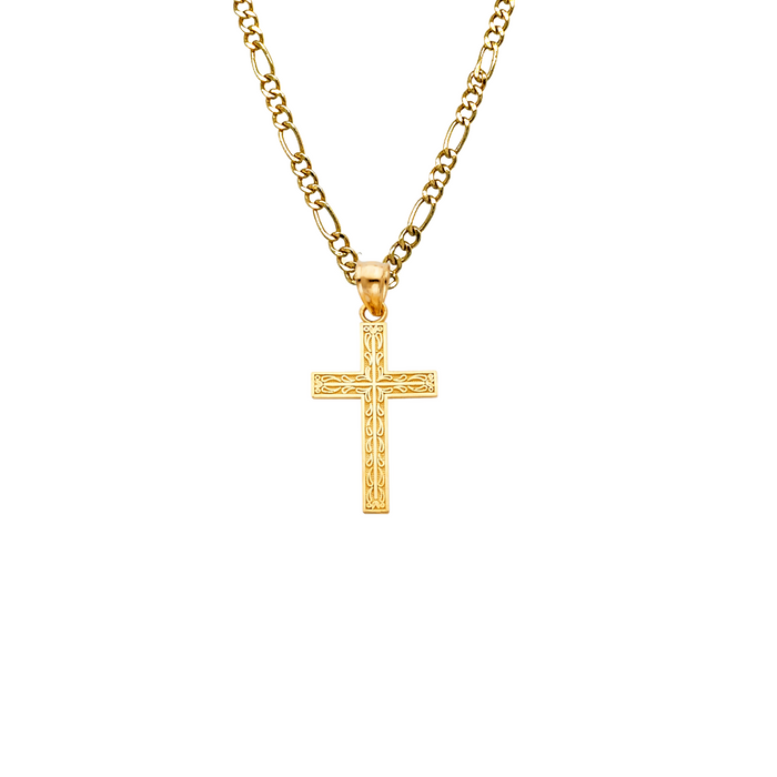 14k Gold Cross Pendant with Solid Chain - LE-0135