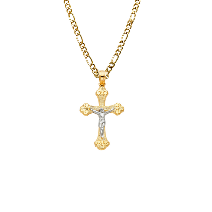 14k Two Tone Gold Jesus Cross Pendant with Solid Chain - LE-0979