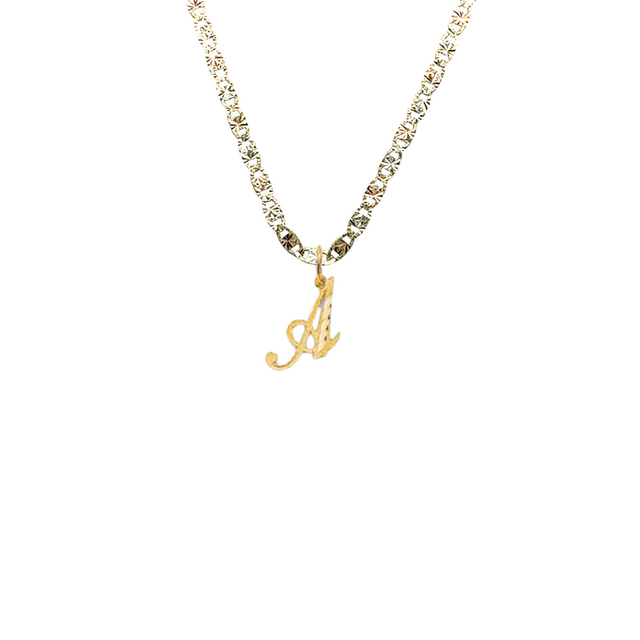 14k Gold Cursive Letter Pendant with Solid Valentino Chain - LE-2055VC