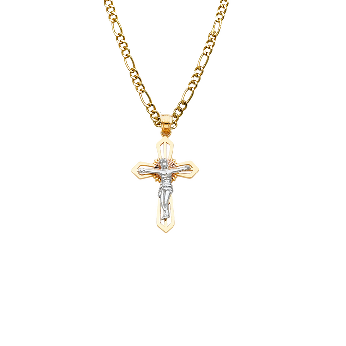 14k Two Tone Gold Jesus Cross Pendant with Solid Chain - LE-0026