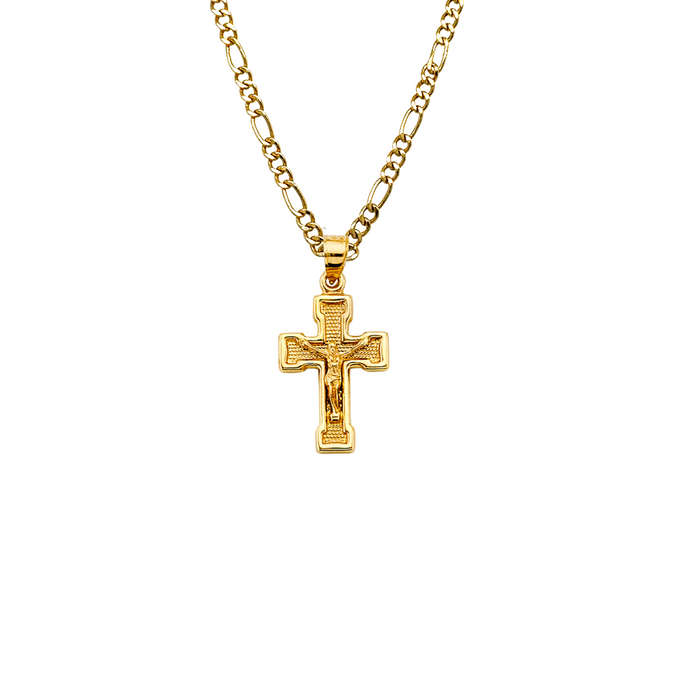 14k Gold Jesus Cross Pendant with Solid Chain - LE-2718