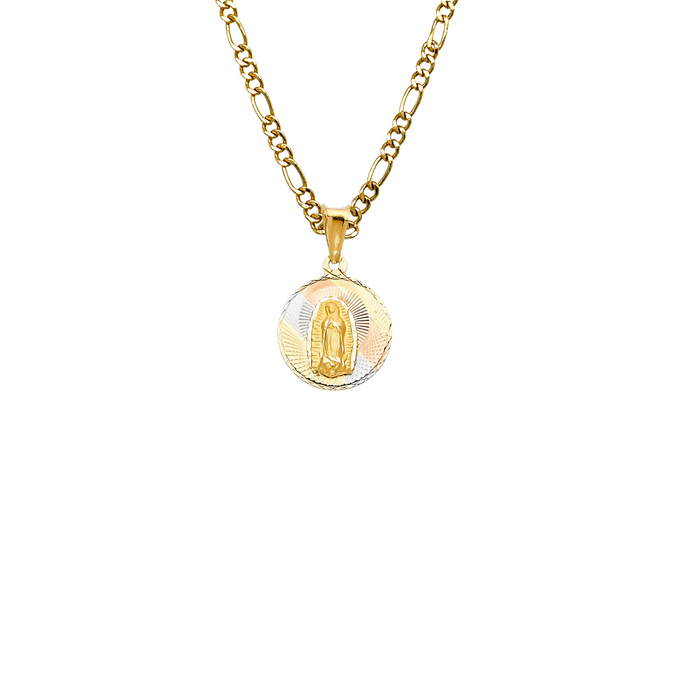 14k Virgin Mary TriColor Gold Pendant with Solid Chain - LE-292