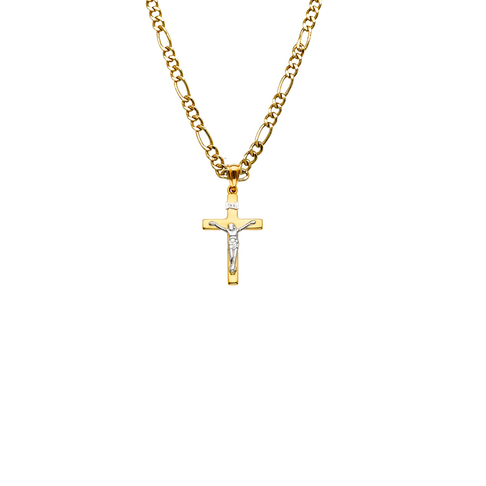 14k Two Tone Gold Jesus Cross Pendant with Solid Chain - LE-2173